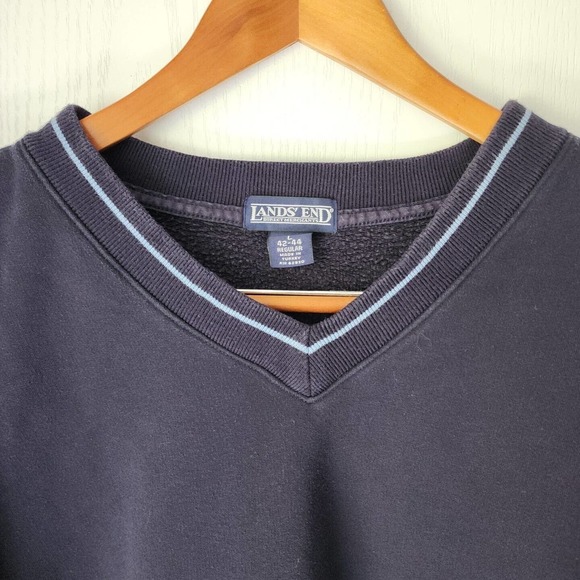 IZOD Mens Size L Oversized Vneck Pullover Sweatshirt Navy Blue - Picture 2 of 3